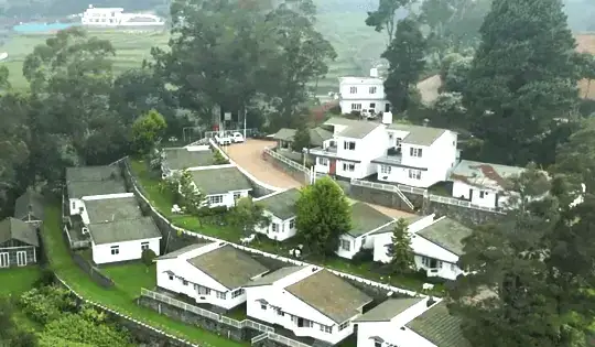 Cottage buildings and terraced gardens on the hillside