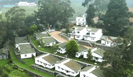 Cottage buildings and terraced gardens on the hillside